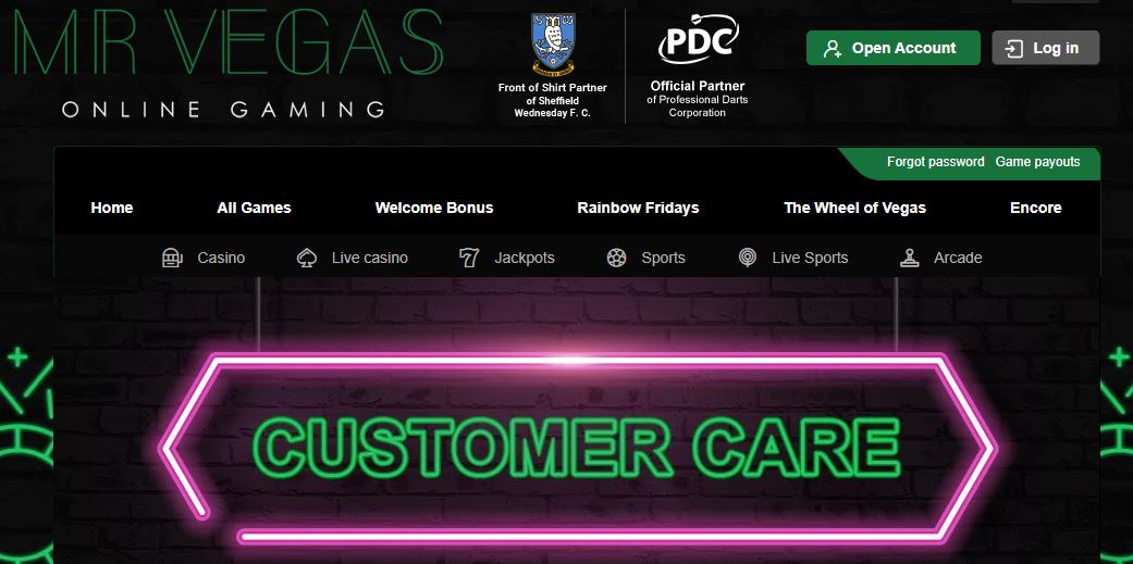 Contact customer care support at Mr Vegas casino